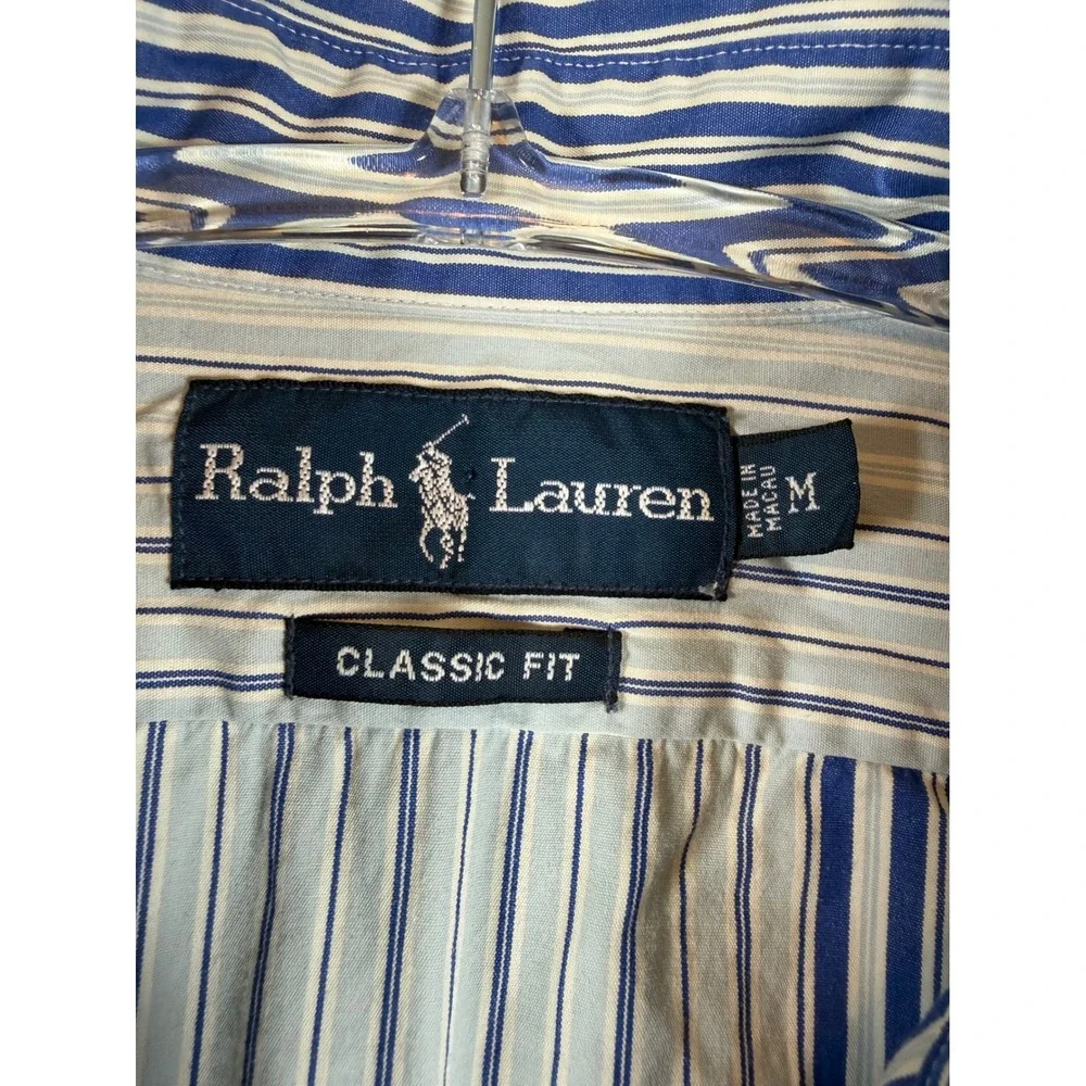 Ralph Lauren Button Down Shirt Mens M Blue Patchwork Excellent Vintage Striped